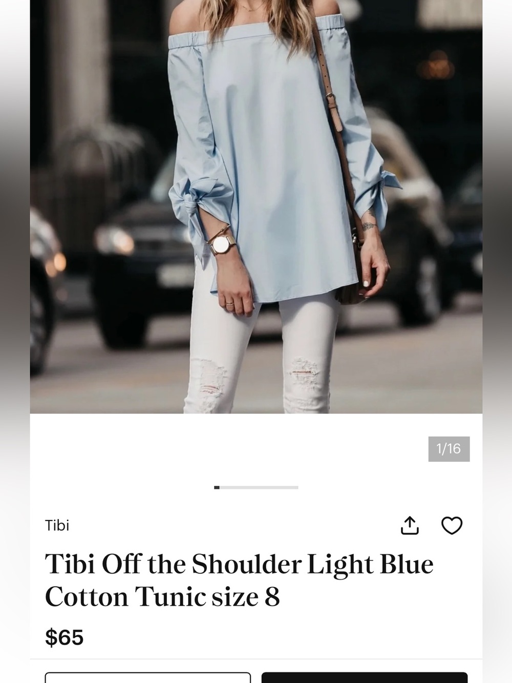 NWT Tibi Light Blue Off-Shoulder Women's Top